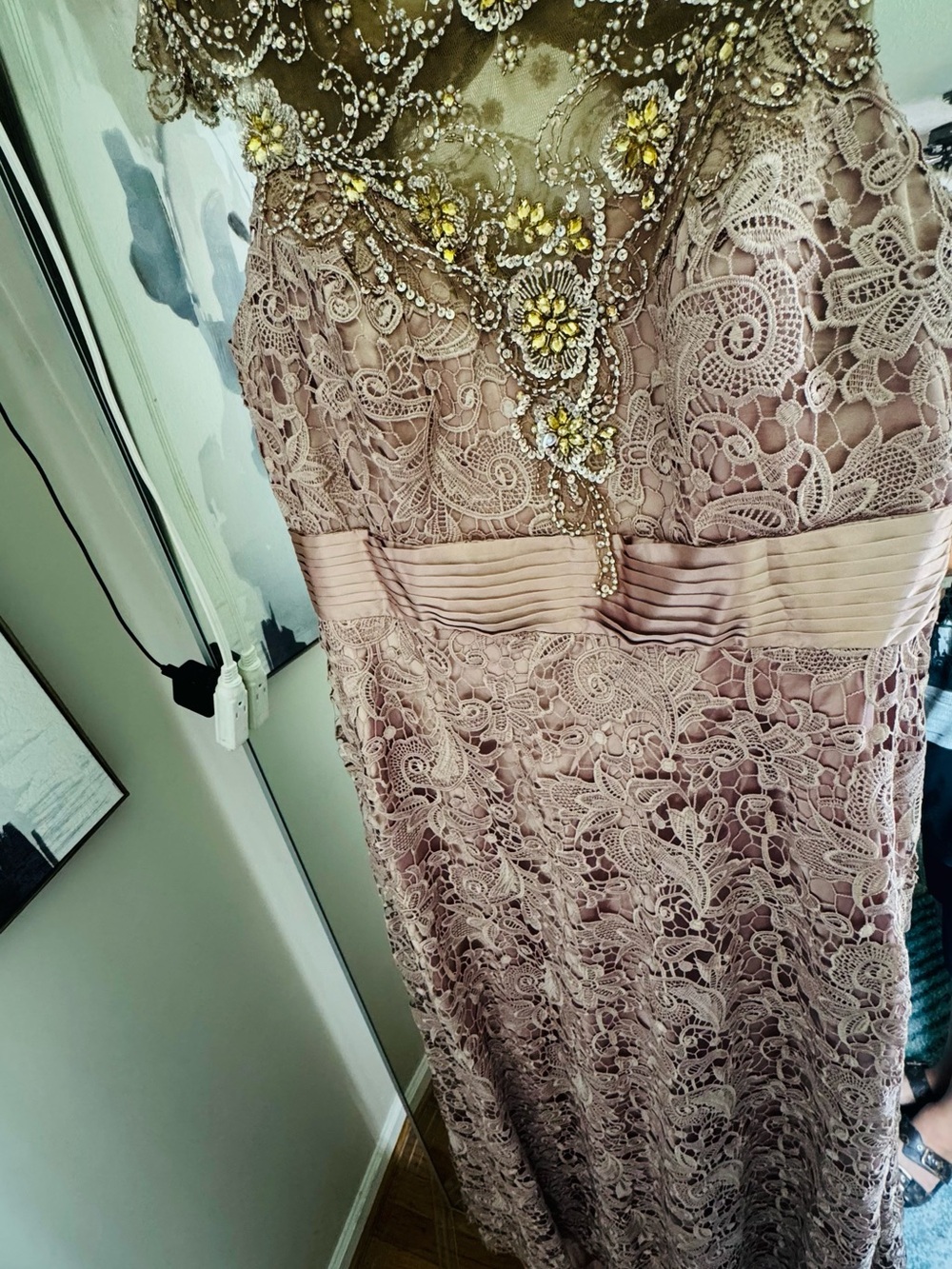 Lace & Beaded Maxi Dress in Mauve